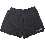 US Army PFU (Old Style) Black Nylon PT Shorts with Silver Reflective ARMY Print (X-Large) - Used